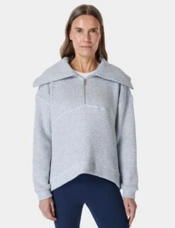 Sweaty Betty Restful Boucle Half Zip Sweatshirt - Salt Blue
