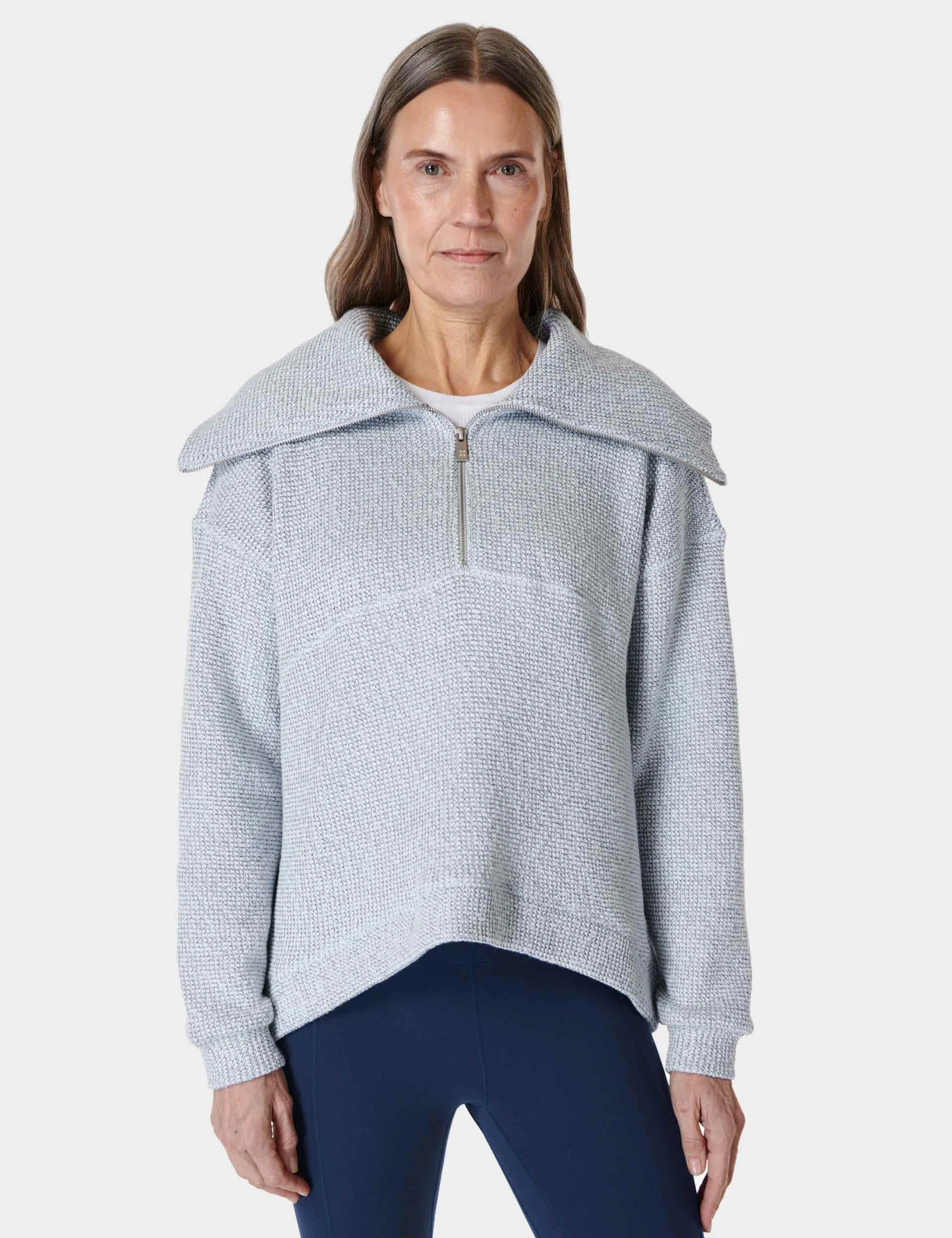 Sweaty Betty Restful Boucle Half Zip Sweatshirt - Salt Blue 1 Sweaty Betty Restful Boucle Half Zip Sweatshirt - Salt Blue