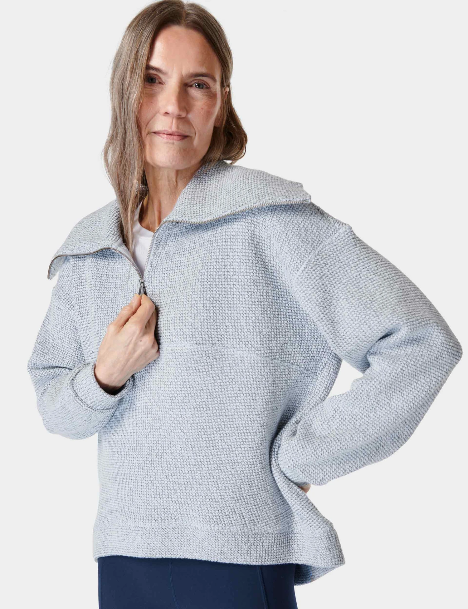 Sweaty Betty Restful Boucle Half Zip Sweatshirt - Salt Blue 2 Sweaty Betty Restful Boucle Half Zip Sweatshirt - Salt Blue - Image 2