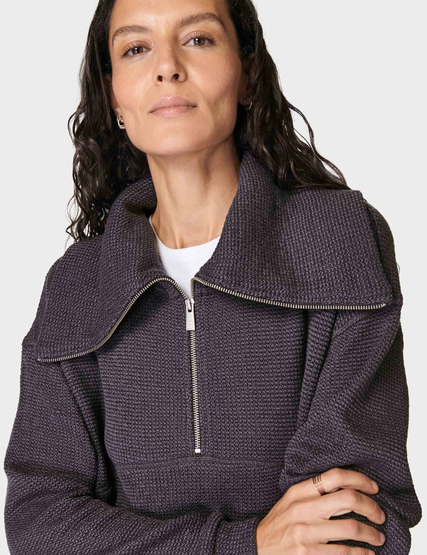 Sweaty Betty Restful Boucle Half Zip Sweatshirt - Urban Grey 3 Sweaty Betty Restful Boucle Half Zip Sweatshirt - Urban Grey - Image 3