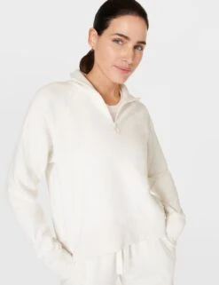 Sweaty Betty Revive Rib Half Zip Pullover - Lily White -Outlet Elevate Activewear Store sweaty betty revive rib half zip pullover lily white SB8937 27C 3