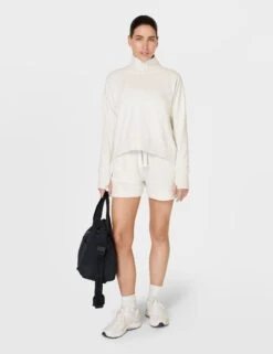 Sweaty Betty Revive Rib Half Zip Pullover - Lily White -Outlet Elevate Activewear Store sweaty betty revive rib half zip pullover lily white SB8937 27C 7