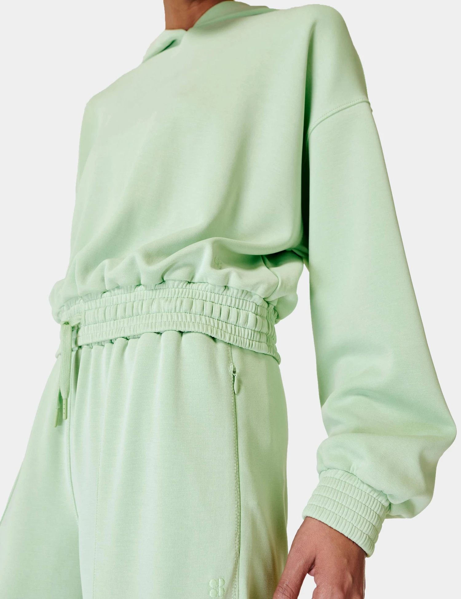 Sweaty Betty Sand Wash Cloud Weight Crop Hoody - Butter Green 2 Sweaty Betty Sand Wash Cloud Weight Crop Hoody - Butter Green - Image 2