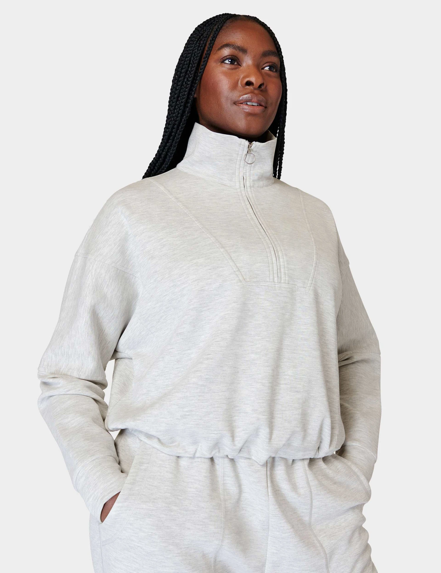 Sweaty Betty Sand Wash Funnel Neck Half Zip - Ice Grey Marl 2 Sweaty Betty Sand Wash Funnel Neck Half Zip - Ice Grey Marl - Image 2