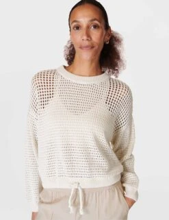 Sweaty Betty Tides High Open Weave Jumper - Lily White -Outlet Elevate Activewear Store sweaty betty tides high open weave jumper lily white sb6320 4