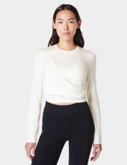 Sweaty Betty Wrap Front Long Sleeve Top - Lily White