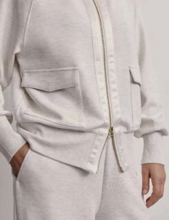 Varley Roxbury Zip-Through Sweat - Ivory Marl -Outlet Elevate Activewear Store varley roxbury zip through sweat ivory marl VAR01572 7